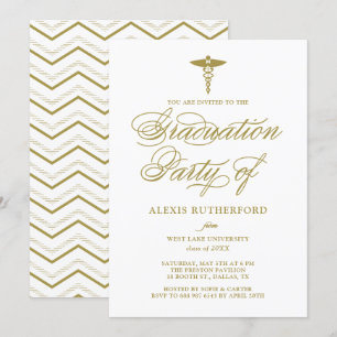 Invitation Gold Elegant Script Médicale School Graduation