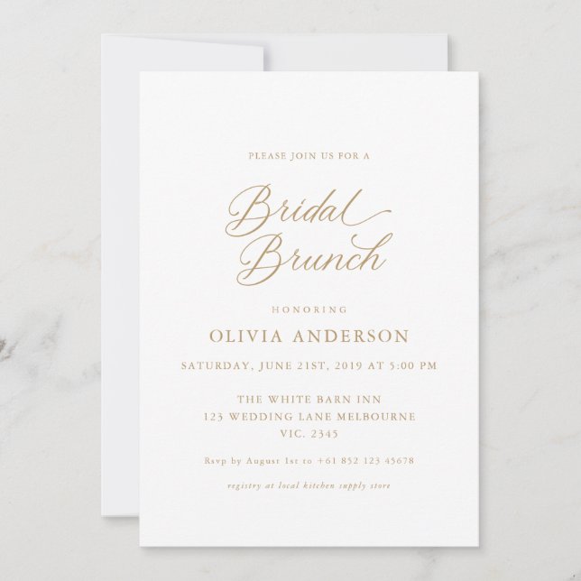 Invitation Gold Elegant Script moderne Brunch nuptial (Devant)