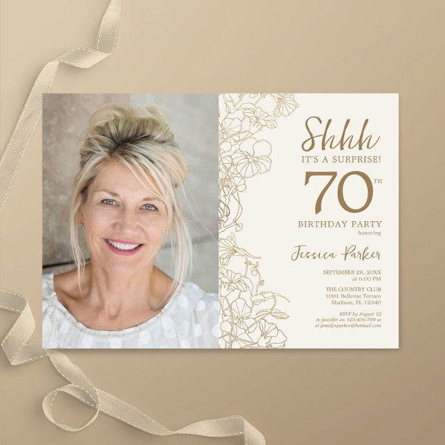 Invitation Gold Elegant Surprise Photo 70e anniversaire (Créateur téléchargé)