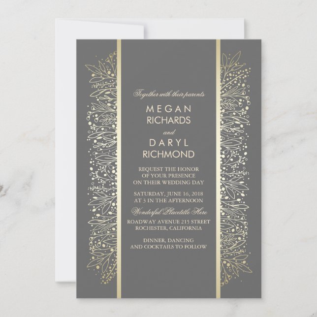 Invitation Gold Elegant Vintage Mariage de la respiration pou (Devant)