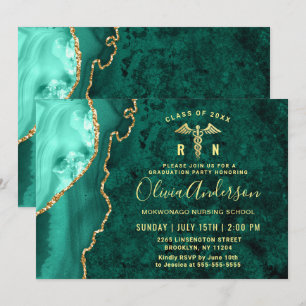 Invitation Gold Emerald RN Nursing School Graduation Party