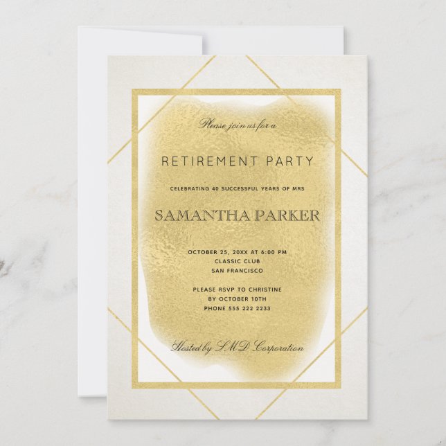 Invitation Gold en ivoire blanc encadré parti de retraite for (Devant)