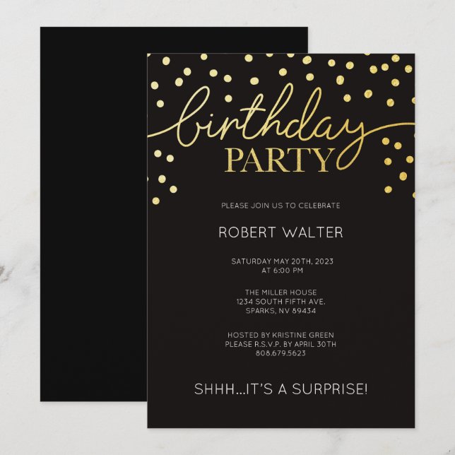 Invitation Gold Et Black Anniversaire (Devant / Derrière)