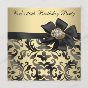 Invitation Gold et Black Damask 50th Birthday Party
