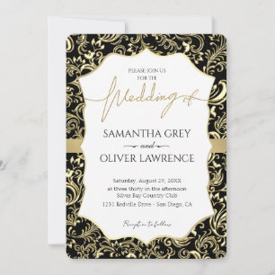 Invitation Gold et Black Mariage damassé