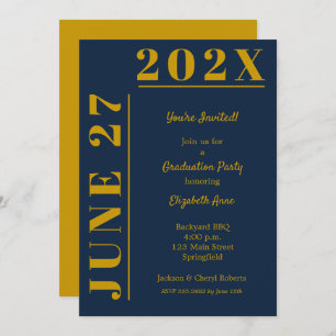 Invitation Gold et Blue Graduation Party