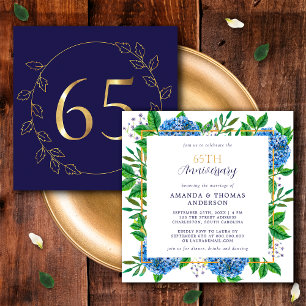 Invitation Gold et Blue Hydrangea 65e anniversaire de Mariage