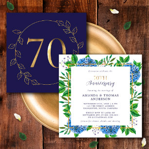 Invitation Gold et Blue Hydrangea 70e anniversaire de Mariage