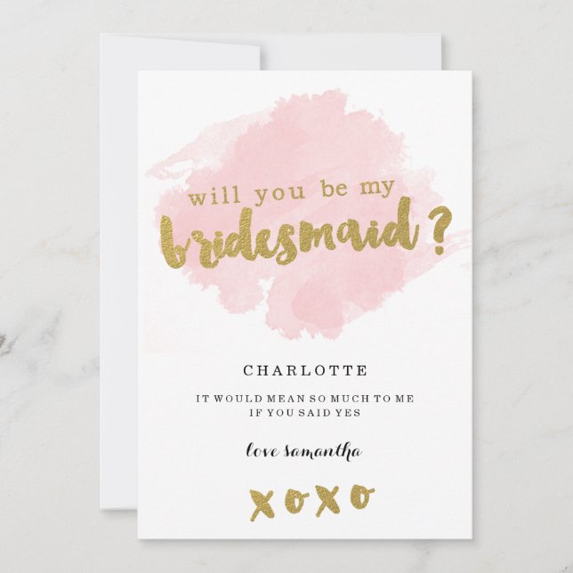 Invitation Gold et Blush Serez-vous ma servante d'honneur ? (Devant)