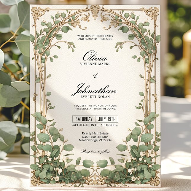 Invitation Gold et Green Eucalyptus Greenery Wedding Invitati (Créateur téléchargé)