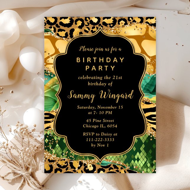 Invitation Gold et Green Safari Agate Anniversaire (Créateur téléchargé)