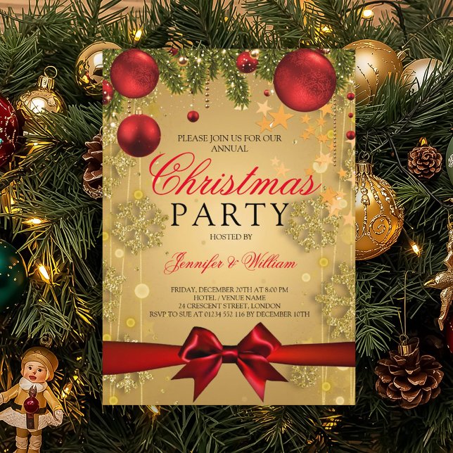 Invitation Gold et Red Glam Noël Fête de Noël (Gold & Red Glam Christmas Holiday Party Invitation)