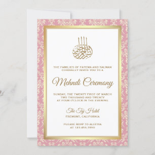 Invitation Gold et Rose Damask rose Musulman Cerememy