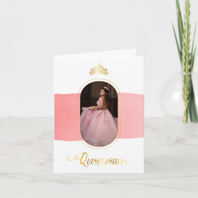 Invitation Gold et Rose rose photo Quinceanera (Devant)