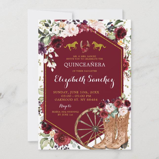 Invitation Gold et Rouge Bourgogne Occidentale Charra Quincea (Devant)