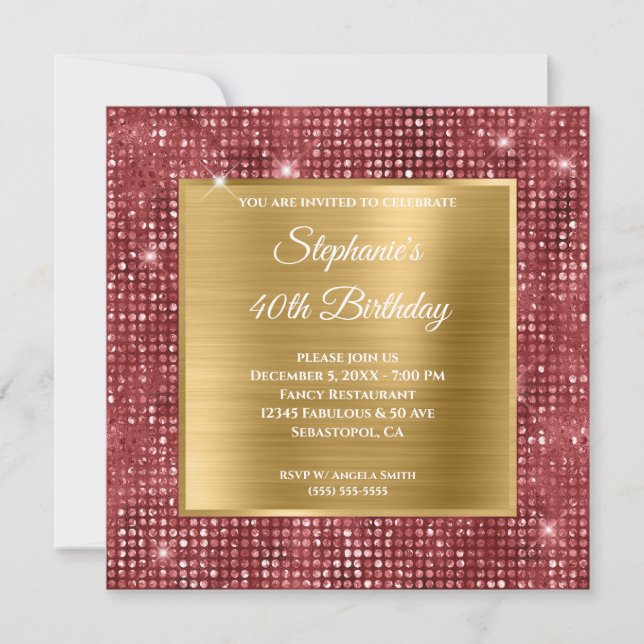 Invitation Gold et Ruby Diamond Farine farcie 40e anniversair (Devant)