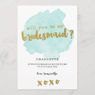 Invitation Gold et Turquoise Blush Serez-vous ma servante d'h