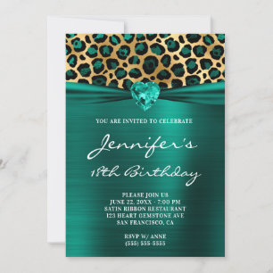 Invitation Gold et Turquoise Leopard Foil 18e anniversaire