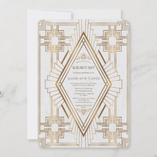 Invitation Gold et White Great Gatsby Bachelorette Party