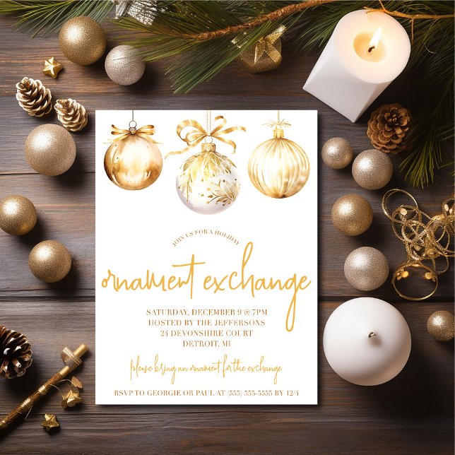 Invitation Gold et White Orament Exchange Fête (Créateur téléchargé)