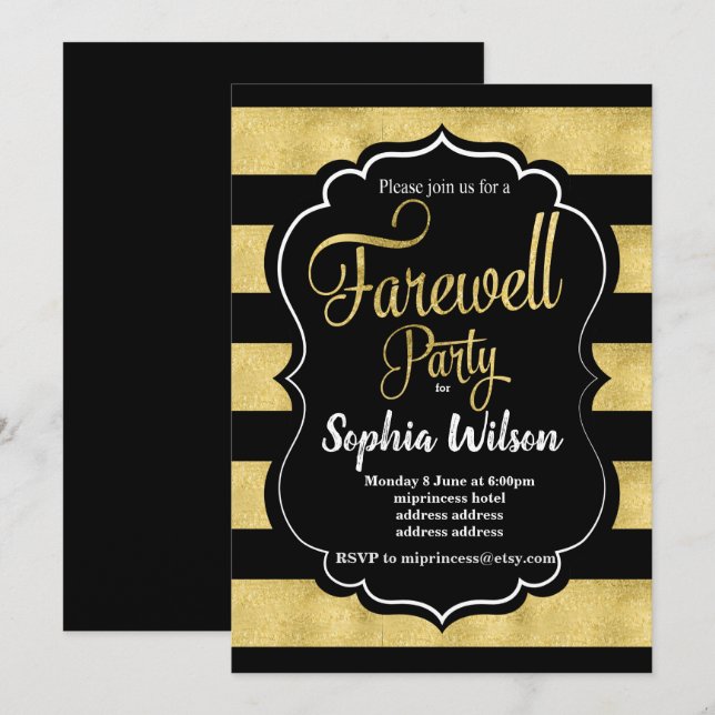 Invitation Gold Farewell Party (Devant / Derrière)
