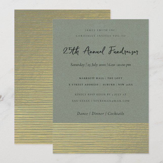INVITATION GOLD FAUX GRAY SKETCH STRIPED LINE ÉVÉNEMENT D'ENT (Devant / Derrière)