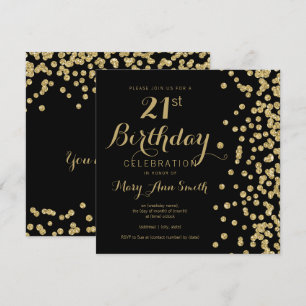 Invitation Gold Faux Parties scintillant Confetti Black 21e a