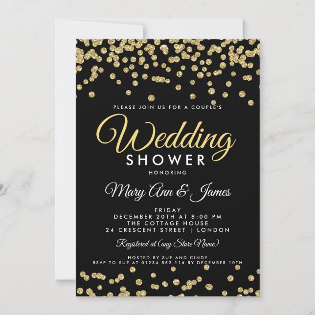 Invitation Gold Faux Parties scintillant Confetti Black Coupl (Devant)