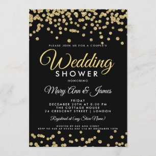 Invitation Gold Faux Parties scintillant Confetti Black Coupl