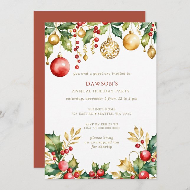 Invitation Gold Festive Corporate Christmas Party  (Devant / Derrière)