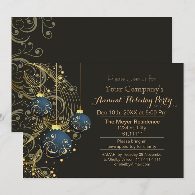 Invitation Gold Festive Corporate fête de vacances (Devant / Derrière)