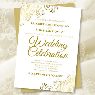 Invitation Gold Filigree Chic Élégant Mariage officiel