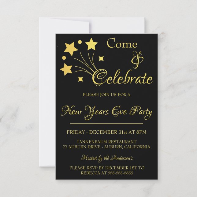 Invitation Gold Fireworks New Years Party (Devant)