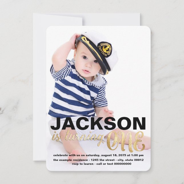 Invitation Gold First Birthday (Devant)