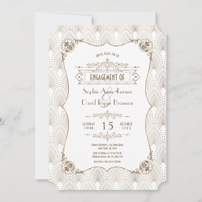 Invitation Gold Fleur de lis Great Gatsby Engagement Party (Devant)