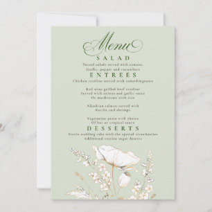 Invitation Gold Fleur sauvage Sage Green et Gold Mariage Menu