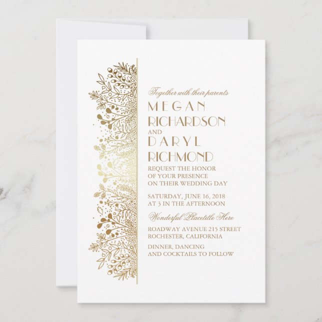 Invitation Gold Floral Baby's Breath Mariage élégant (Devant)