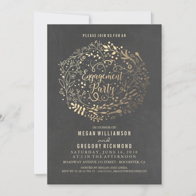 Invitation Gold Floral Bouquet Chalkboard (Devant)