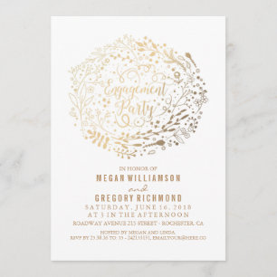 Invitation Gold Floral Bouquet White Engagement Party