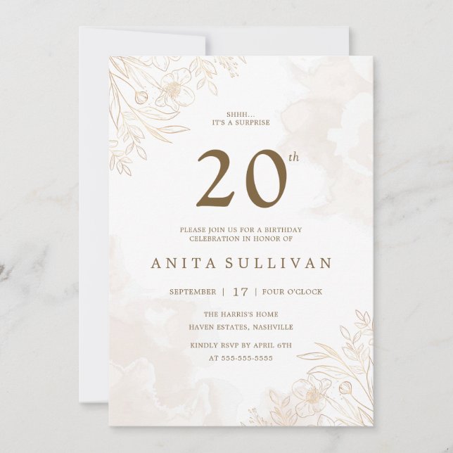 Invitation Gold Floral Frontière Feuille Vingt-vingtième anni (Devant)