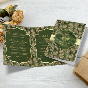 Invitation Gold Floral Hunter Vert musulman musulman Mariage