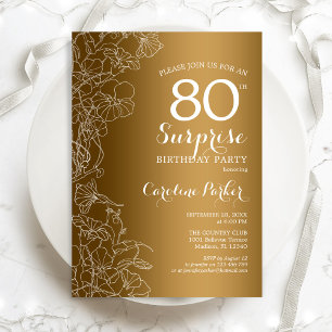 Invitation Gold Floral Surprise 80e fête d'anniversaire