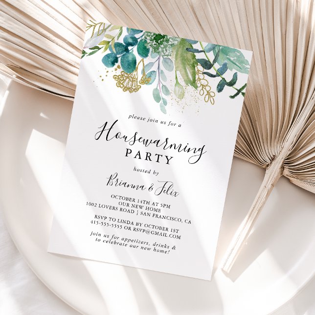 Invitation Gold Floral Tropical Green House Party (Créateur téléchargé)