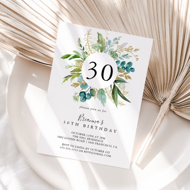 Invitation Gold Floral Tropical Greenery 30e anniversaire (Créateur téléchargé)