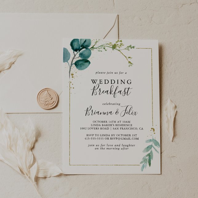 Invitation Gold Floral Tropical Greenery Mariage Petit déjeun (Créateur téléchargé)