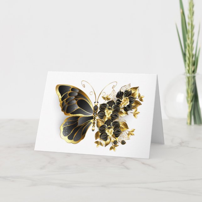 Invitation Gold flower Butterfly with Black Orchid (Devant)