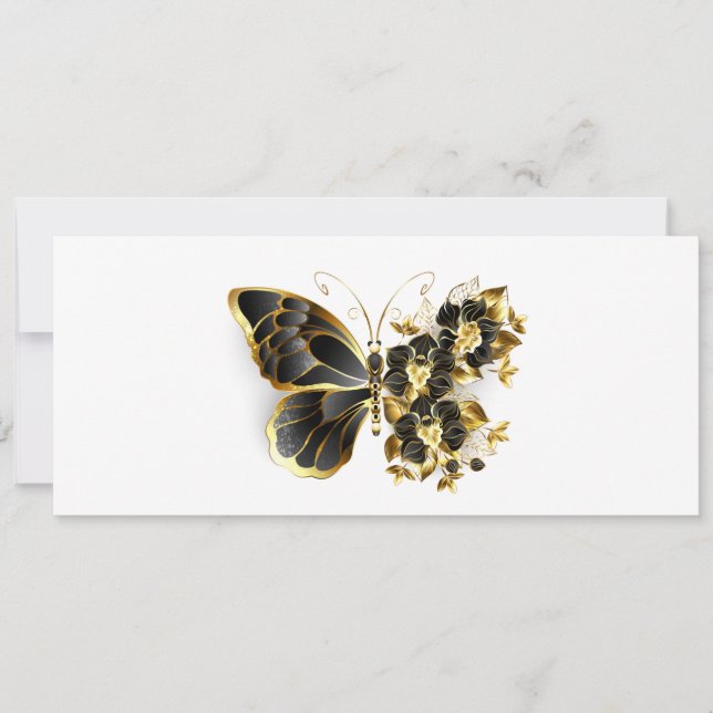 Invitation Gold flower Butterfly with Black Orchid (Devant)
