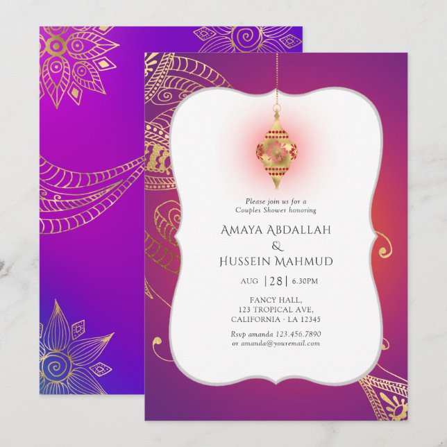 Invitation Gold Foil Arabian Bollywood Couples Douche (Devant / Derrière)