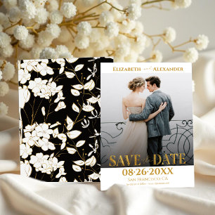 Invitation Gold Foil Calligraphie Photo Enregistrer la date