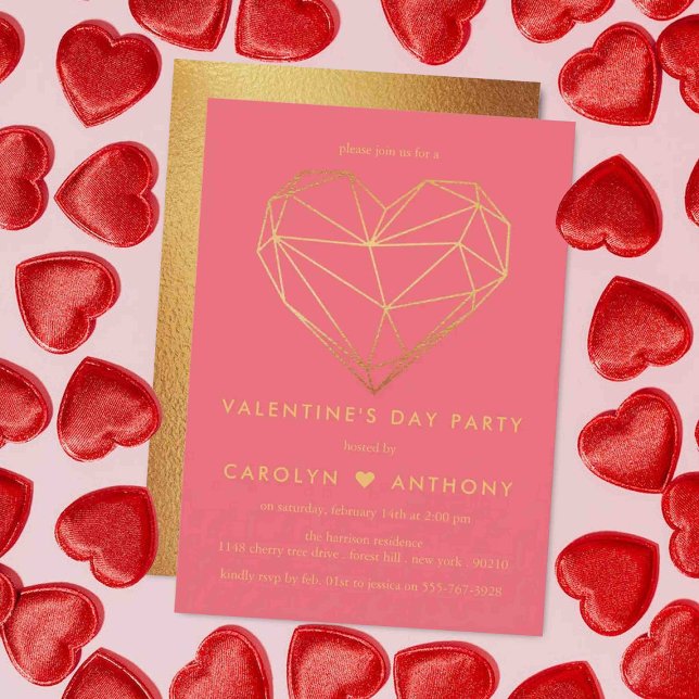 Invitation Gold Foil Coeur géométrique Saint-Valentin (Créateur téléchargé)